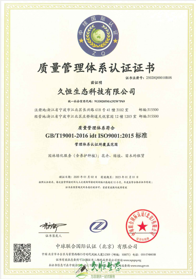 南京高淳质量管理体系ISO9001证书